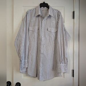 Roper Men's Burgundy and White Striped Pearl Snap Shirt Size 2XL